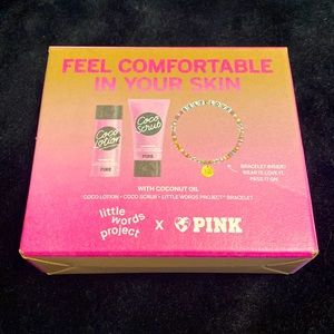 Limited edition Victoria’s Secret Pink coco lotion, scrub, and bracelet